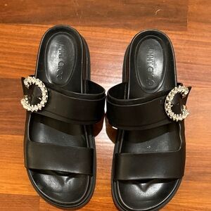 Jimmy Choo Black Sandals with Sparkling Buckle